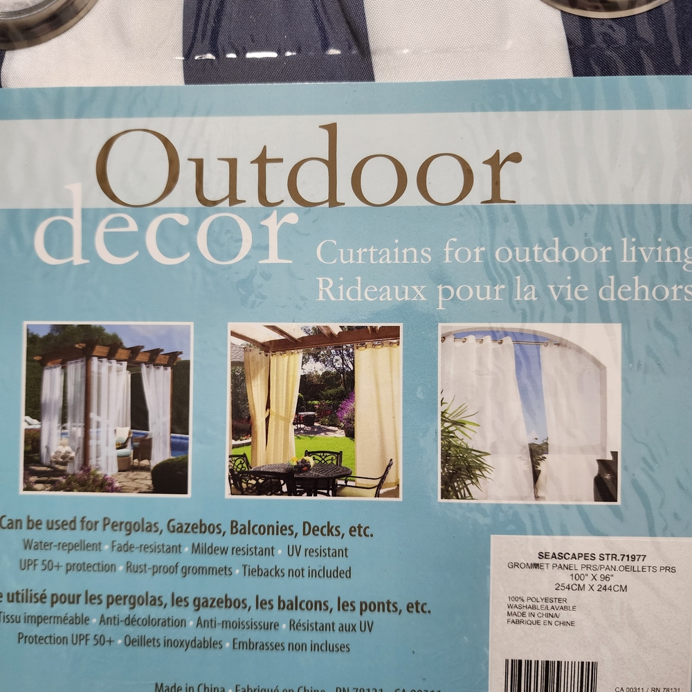 Outdoor Drapes Curtains Grommet Blue and White Stripped. 50x84 Set Of 2 - Picture 7 of 13